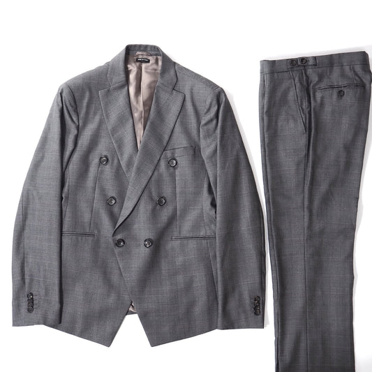 美品 ジョルジオアルマーニ GIORGIO ARMANI ウール シルク ダブル スーツ 50 グレー チェック メンズ 正規品 5-DI105