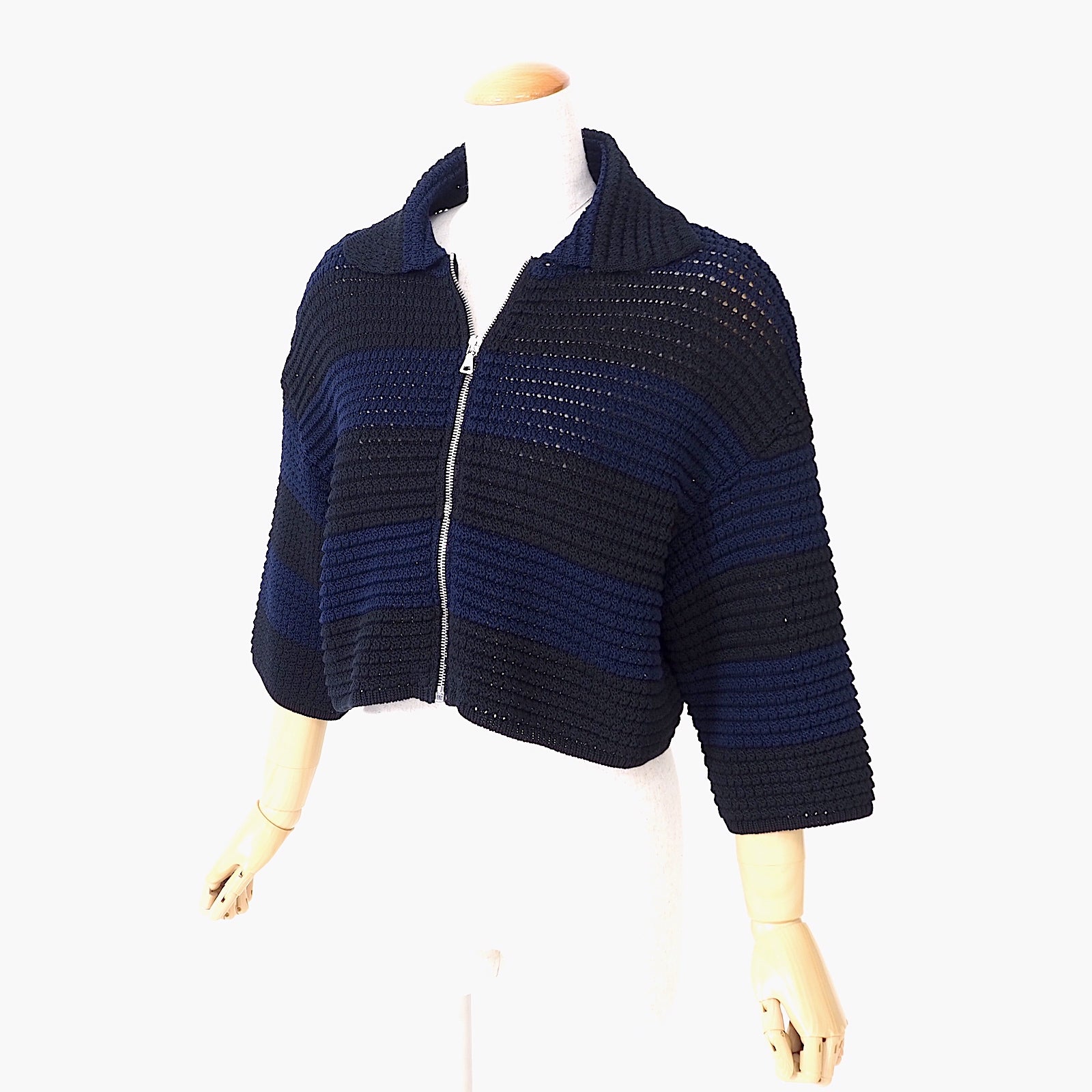 プラダ PRADA ニットジャケット 38 ネイビー/ブラック レディース 美品 