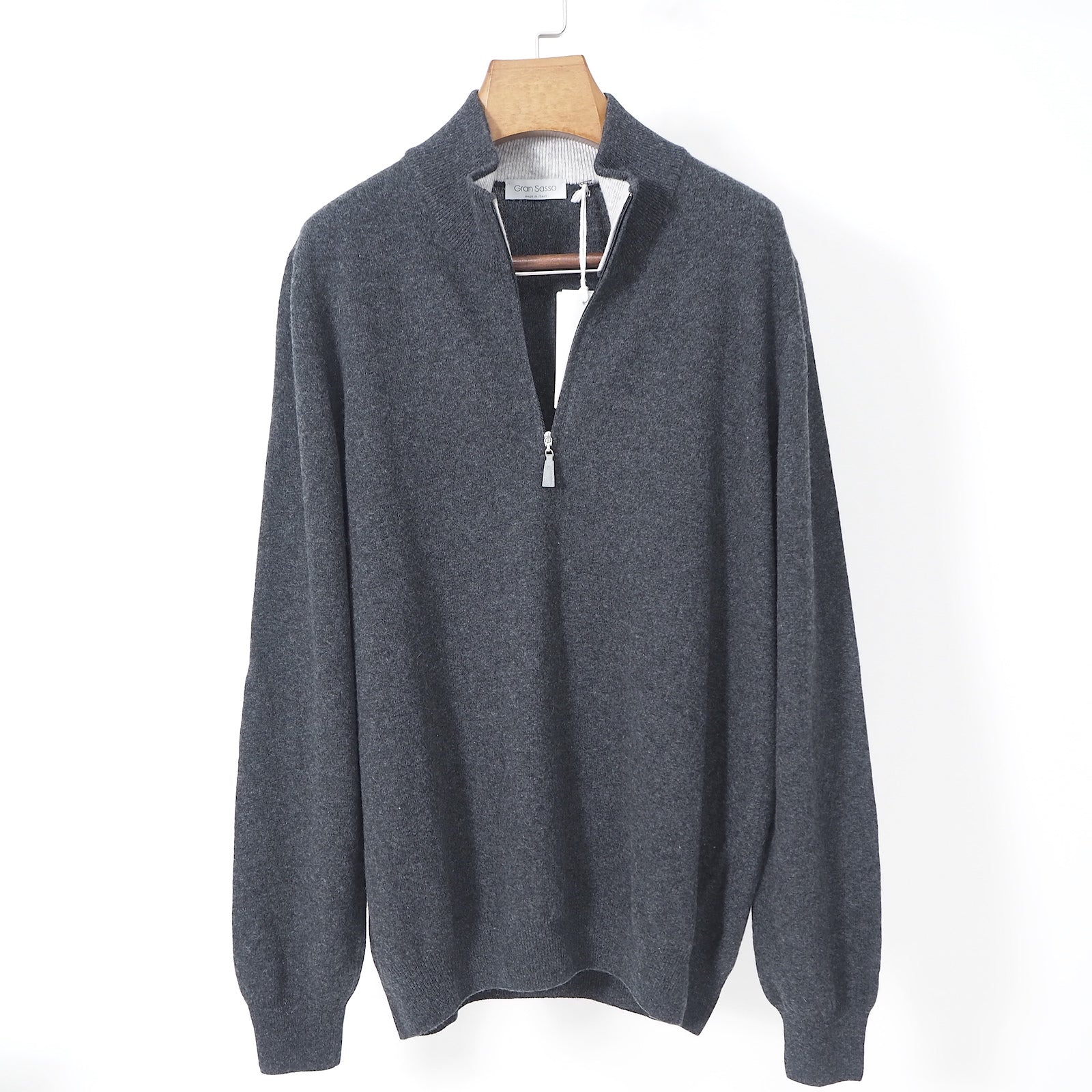グランサッソニット gran sasso 店舗 GRANSASSO グランサッソ シルク素材クルーネックニットプルオーバー メンズ ニット・セーター ライトグレー