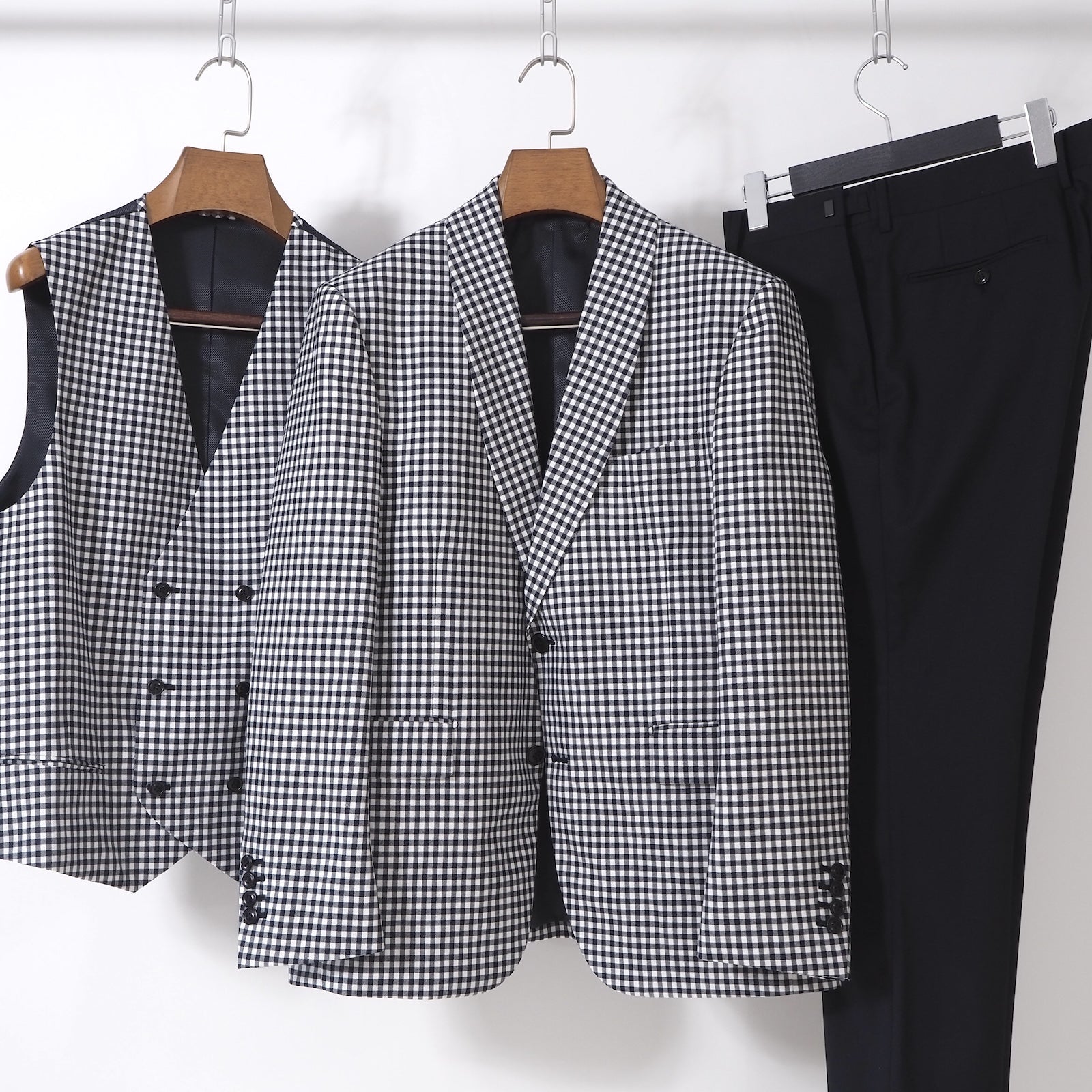 ビームス BEAMS 3ピース タキシード スーツ L ネイビー チェック 