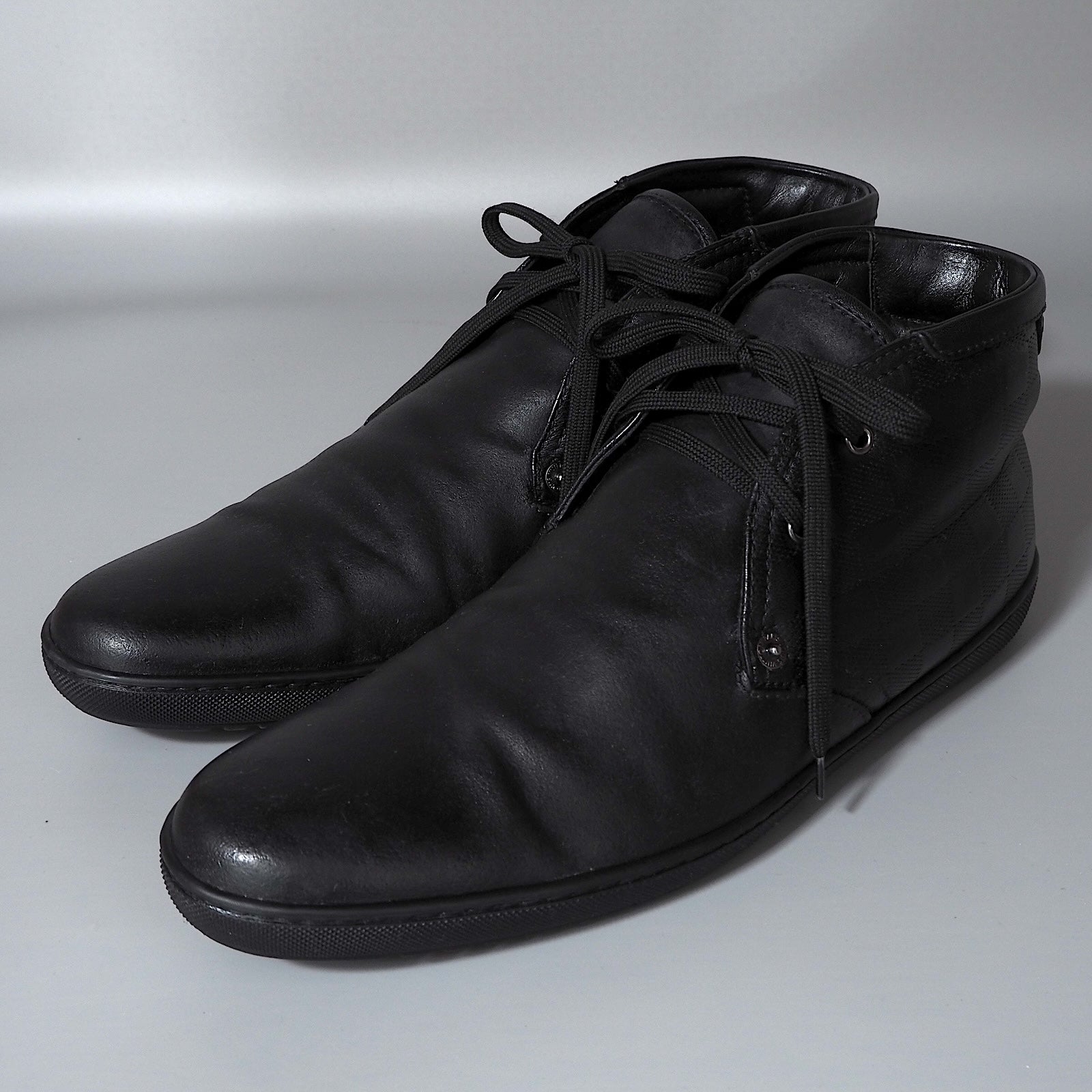 ルイヴィトン ダミエ レザーブーツ メンズ 黒 7.5 ジップアップ ベルト