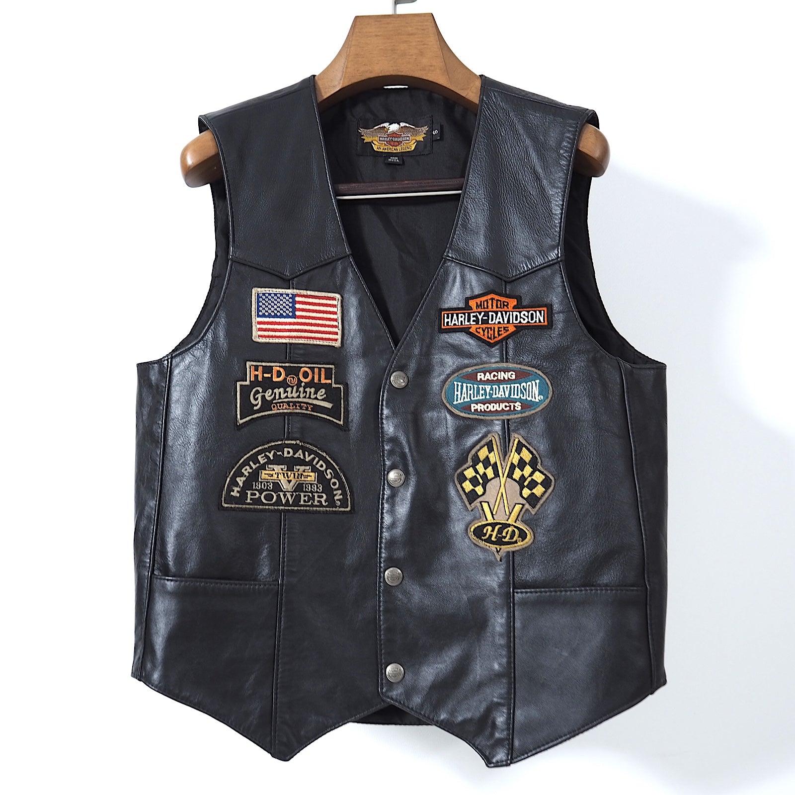 ハーレーダビッドソン Harley Davidson レザー ベスト ワッペン S ブラック メンズ 正規品 4-TJ001 – Bengal  ブランド古着セレクトショップ