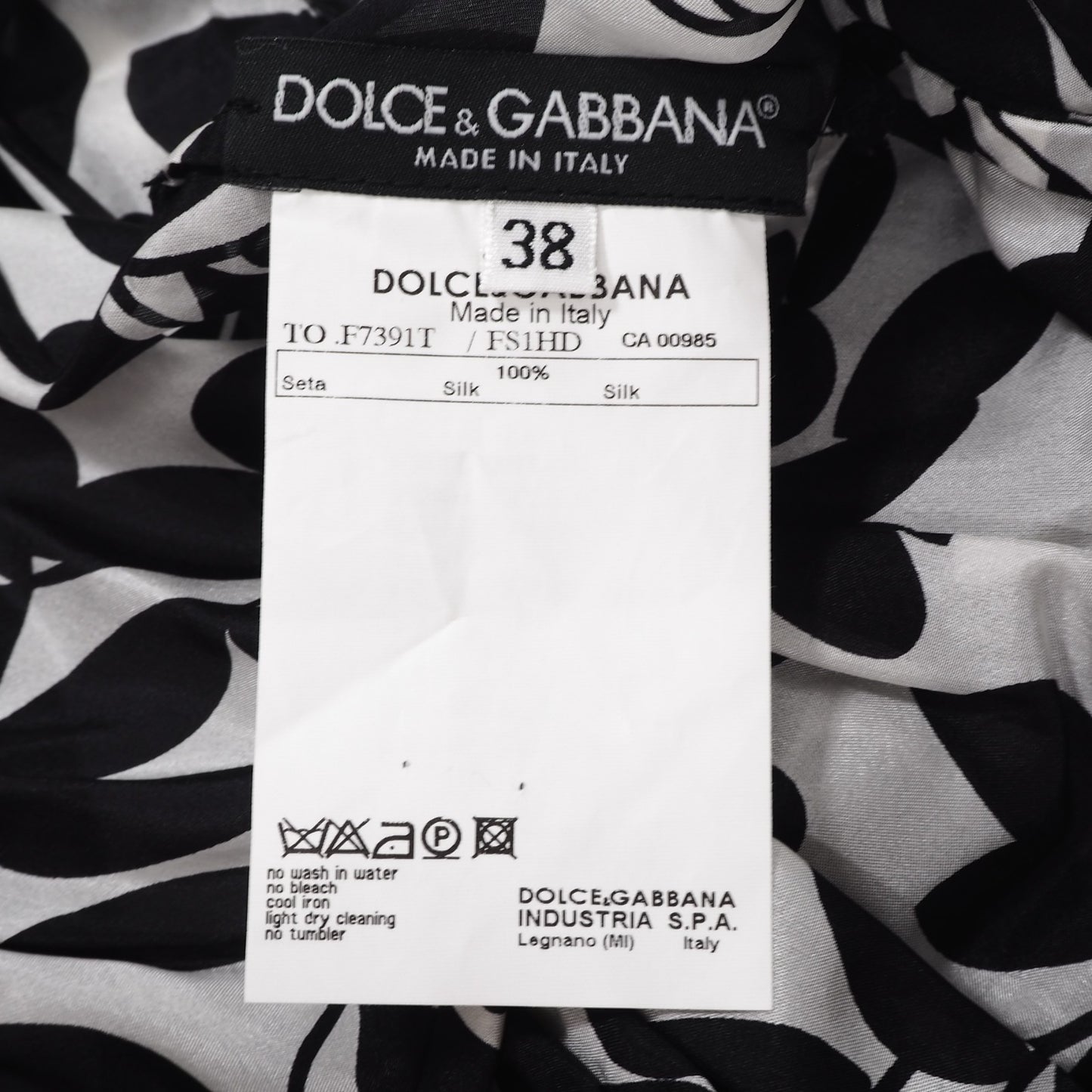 美品 ドルチェ＆ガッバーナ DOLCE＆GABBANA シルク フリル ブラウス トップス 38 リーフ柄 ブラック ホワイト レディース 正規品 db21-07002