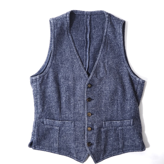 美品 ラルディーニ LARDINI イタリア製 ウール ベスト ジレ 42 ネイビー メンズ 正規品 2-DG252