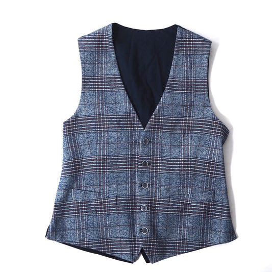 美品 ラルディーニ LARDINI イタリア製 ベスト ジレ 48 ブルー チェック メンズ 正規品 2-DH476