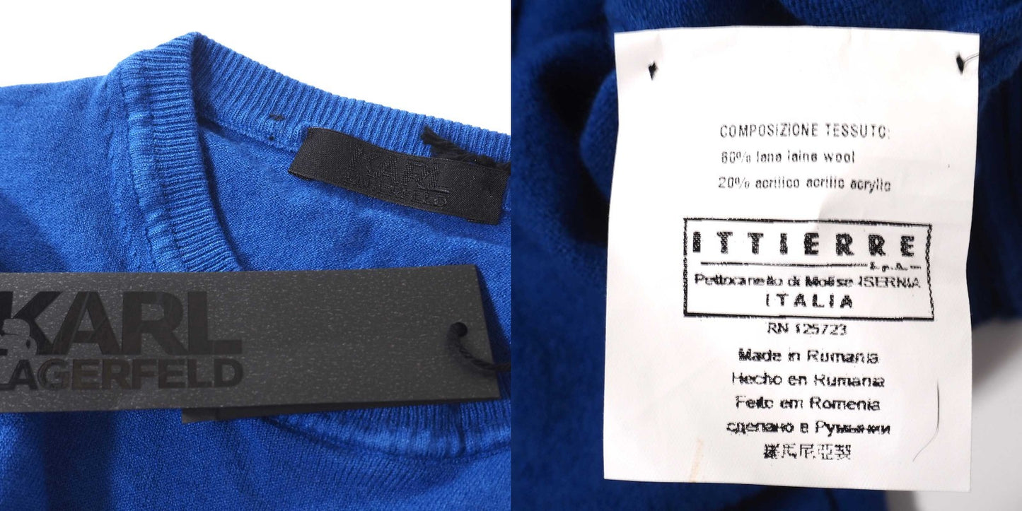 未使用 アウトレット品 カールラガーフェルド KARL LAGERFELD クルーネック ニット セーター ブルー メンズ 正規品 2110107