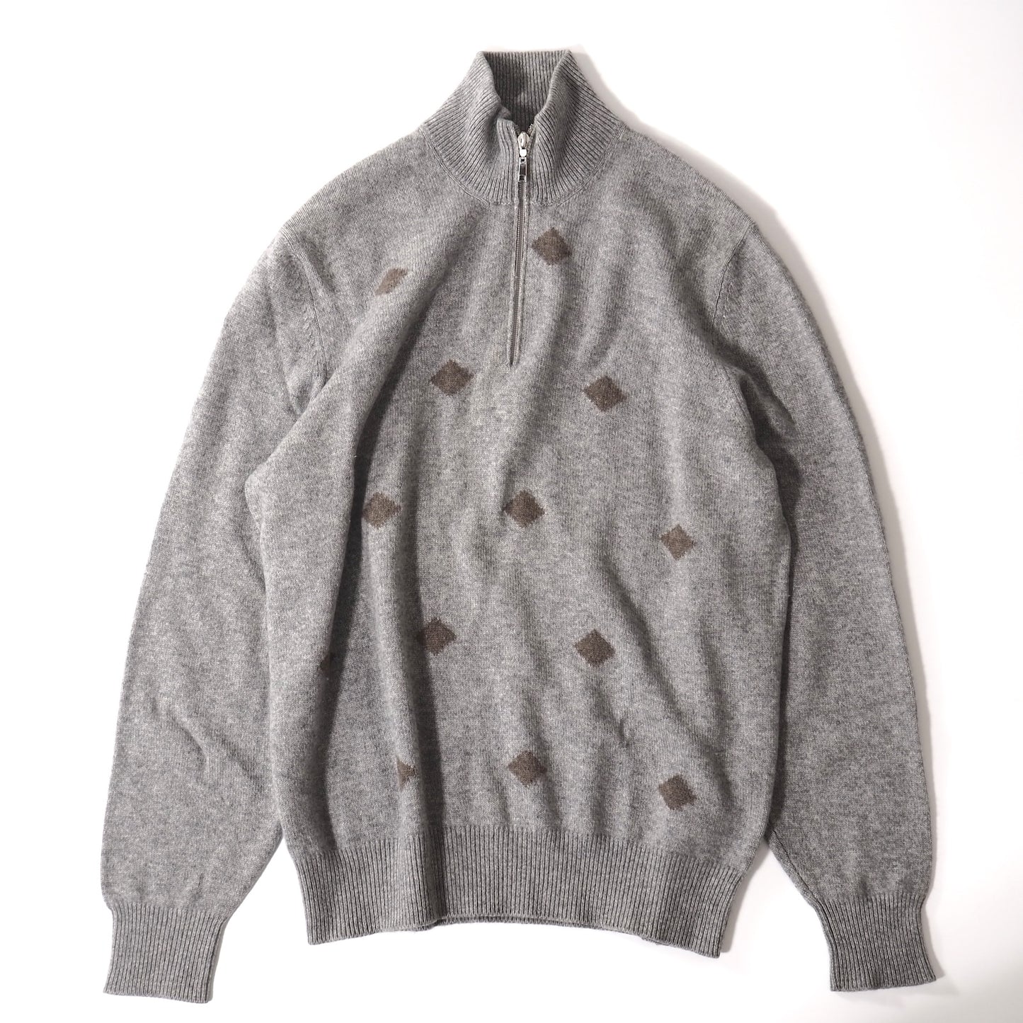 良品 ブルネロクチネリ Brunello Cucinelli ピュアカシミヤ ハーフジップ ドライバーズニット 52 グレー メンズ 正規品 2112089