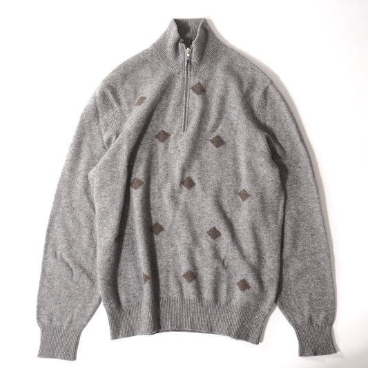 良品 ブルネロクチネリ Brunello Cucinelli ピュアカシミヤ ハーフジップ ドライバーズニット 52 グレー メンズ 正規品 2112089