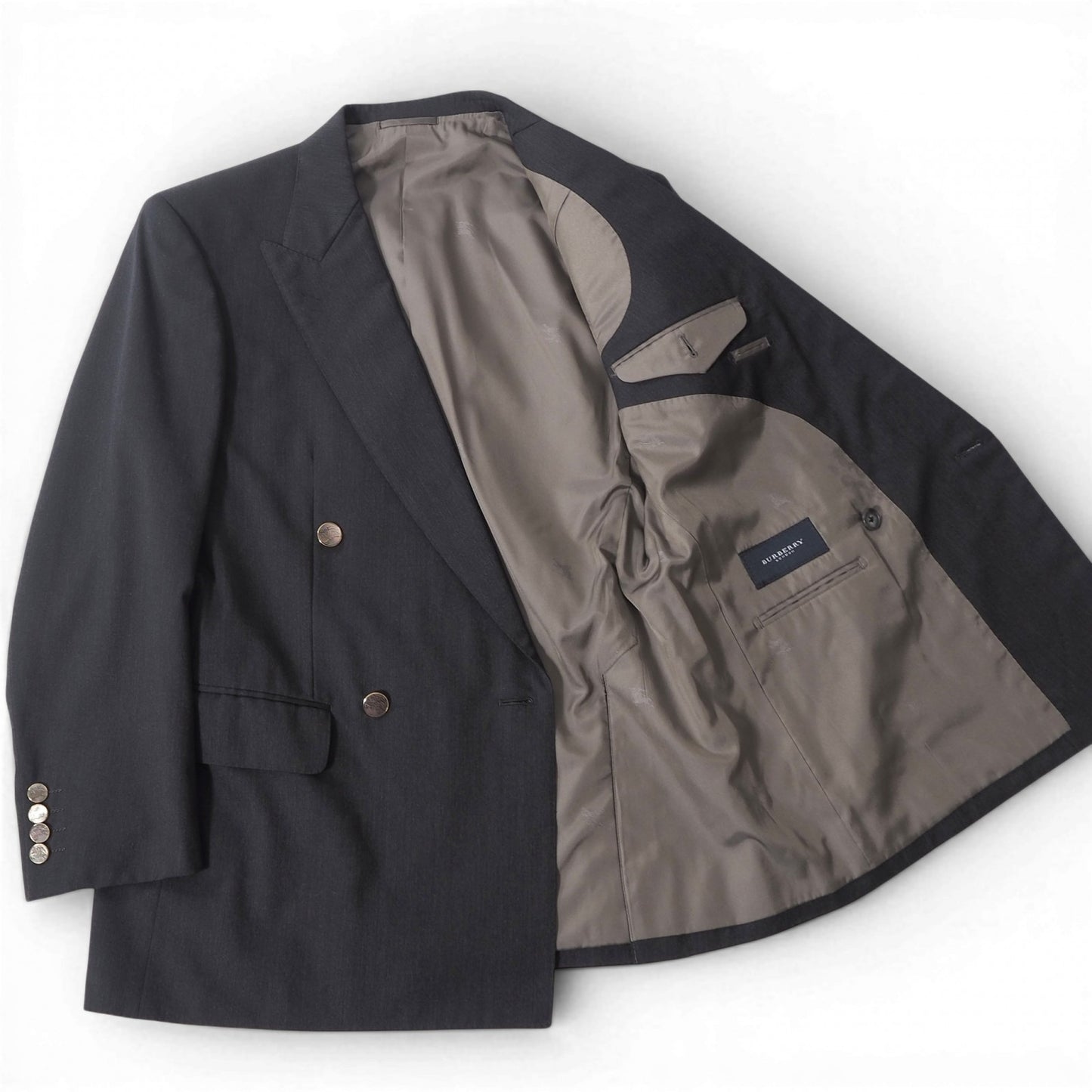 バーバリー Burberry London ダブルブレスト ジャケット ダークグレー メンズ M相当 正規品 M3-ZJ120