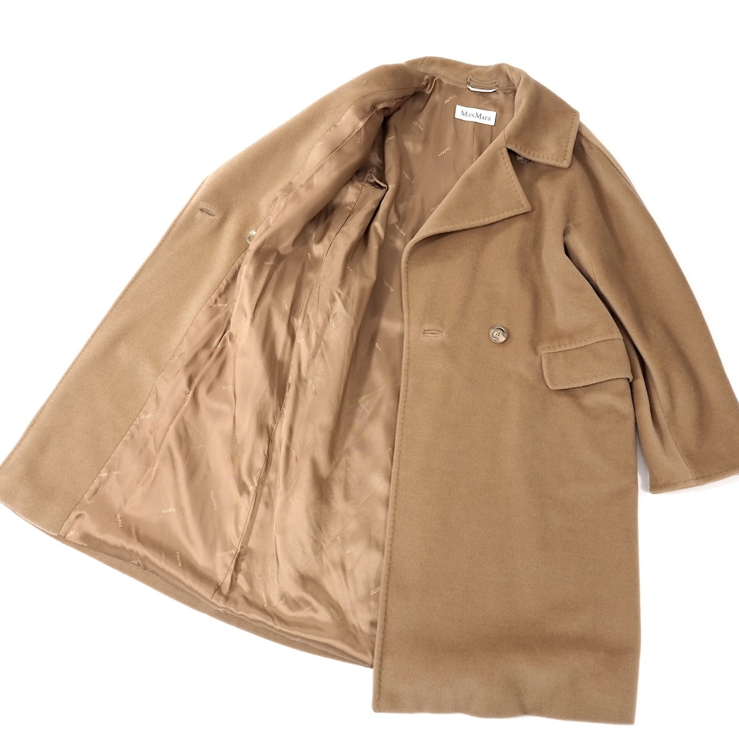 良品 マックスマーラ Max Mara ウール カシミヤ ダブルブレスト コート 40 ブラウン レディース 正規品 4-CL038