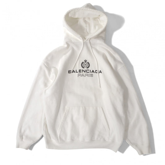バレンシアガ BALENCIAGA 19SS ロゴプリント プルオーバー パーカー フーディ L ホワイト メンズ 正規品 4-OL004