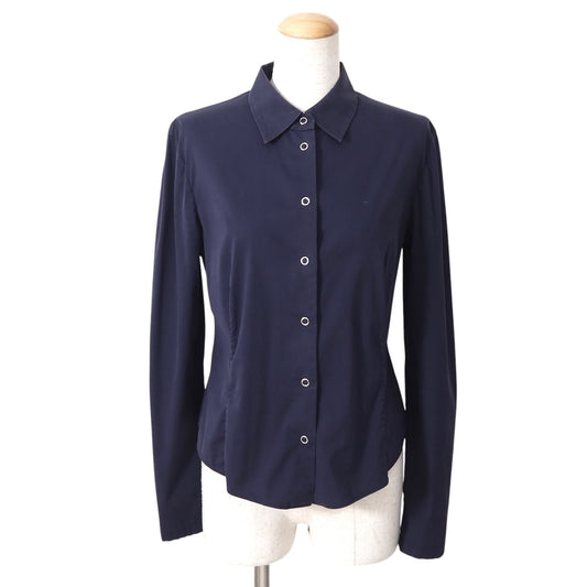 プラダ PRADA ストレッチ 長袖 シャツ ブラウス 42 ネイビー レディース 正規品 4-SF041