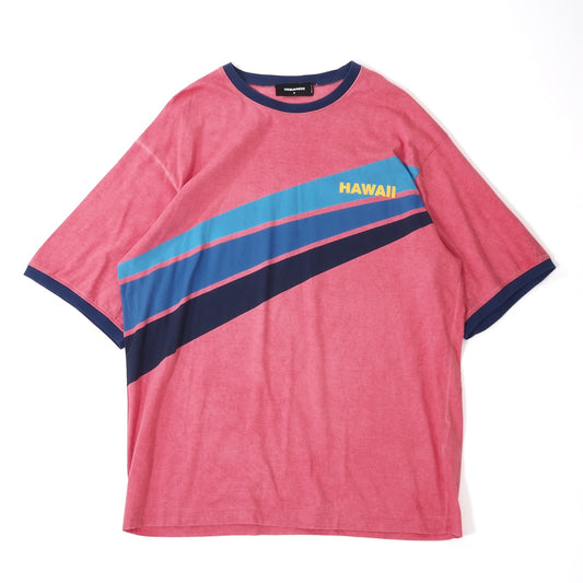 極美品 ディースクエアード DSQUARED2 HAWAII プリント 半袖 オーバーサイズド Tシャツ カットソー S ピンク メンズ 正規品 4-YF024