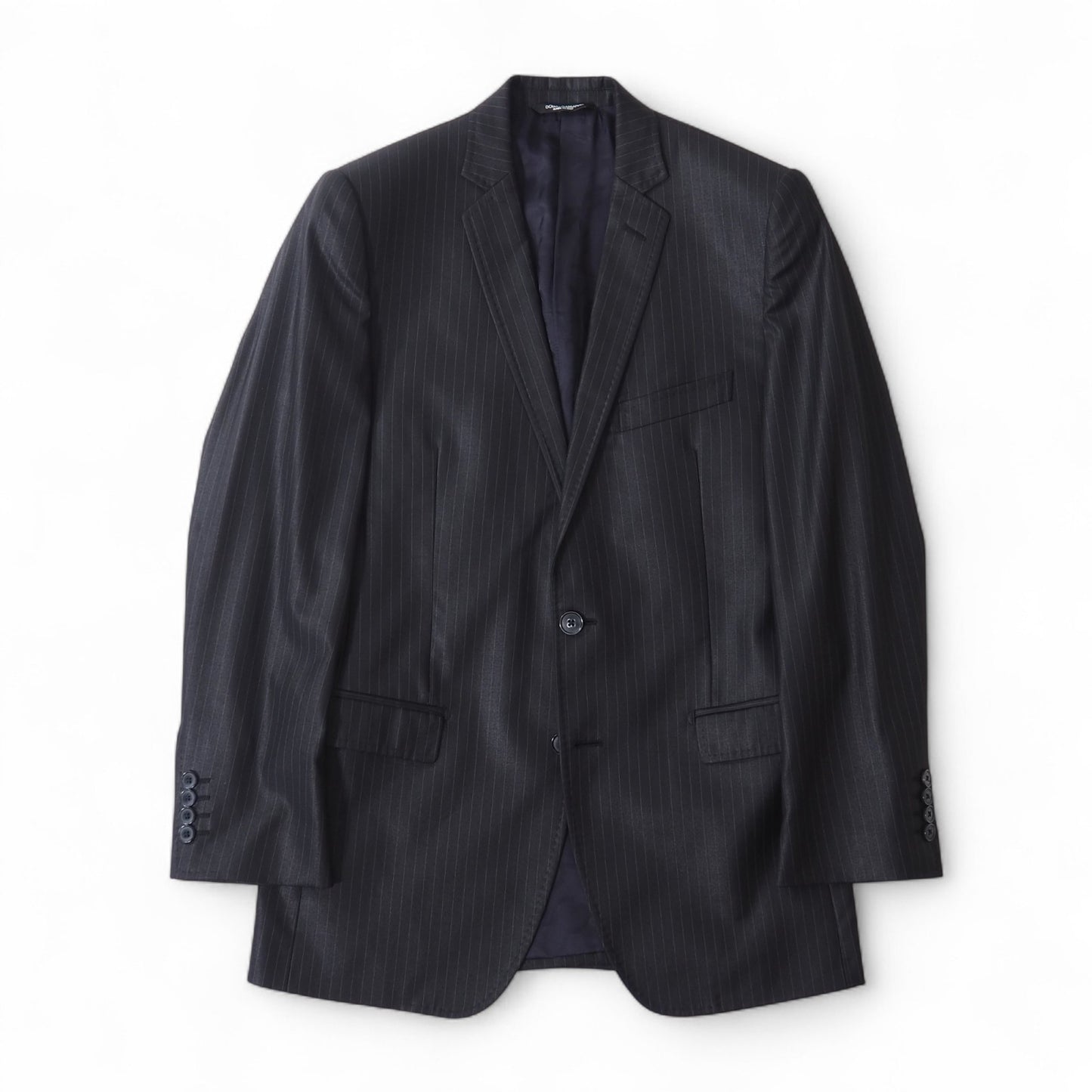 極美品 ドルチェ&ガッバーナ DOLCE＆GABBANA MARTINI ドレススーツ ジャケット パンツ 46 ブラック シャドーストライプ 光沢 メンズ 正規品 4-YK022