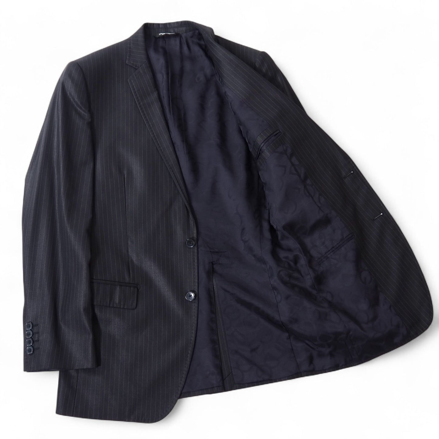 極美品 ドルチェ&ガッバーナ DOLCE＆GABBANA MARTINI ドレススーツ ジャケット パンツ 46 ブラック シャドーストライプ 光沢 メンズ 正規品 4-YK022