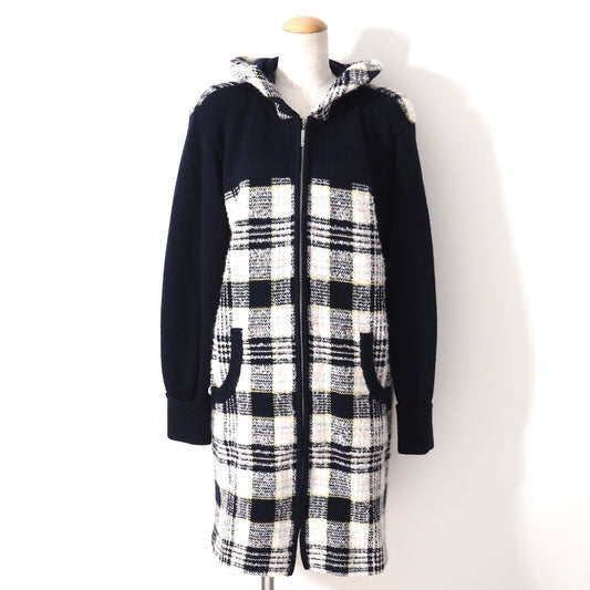 良品 クレージュ courreges ヴィンテージ フード付き ロング丈 パーカー ワンピース 9 ネイビー/ホワイト レディース 正規品 4-ZA066