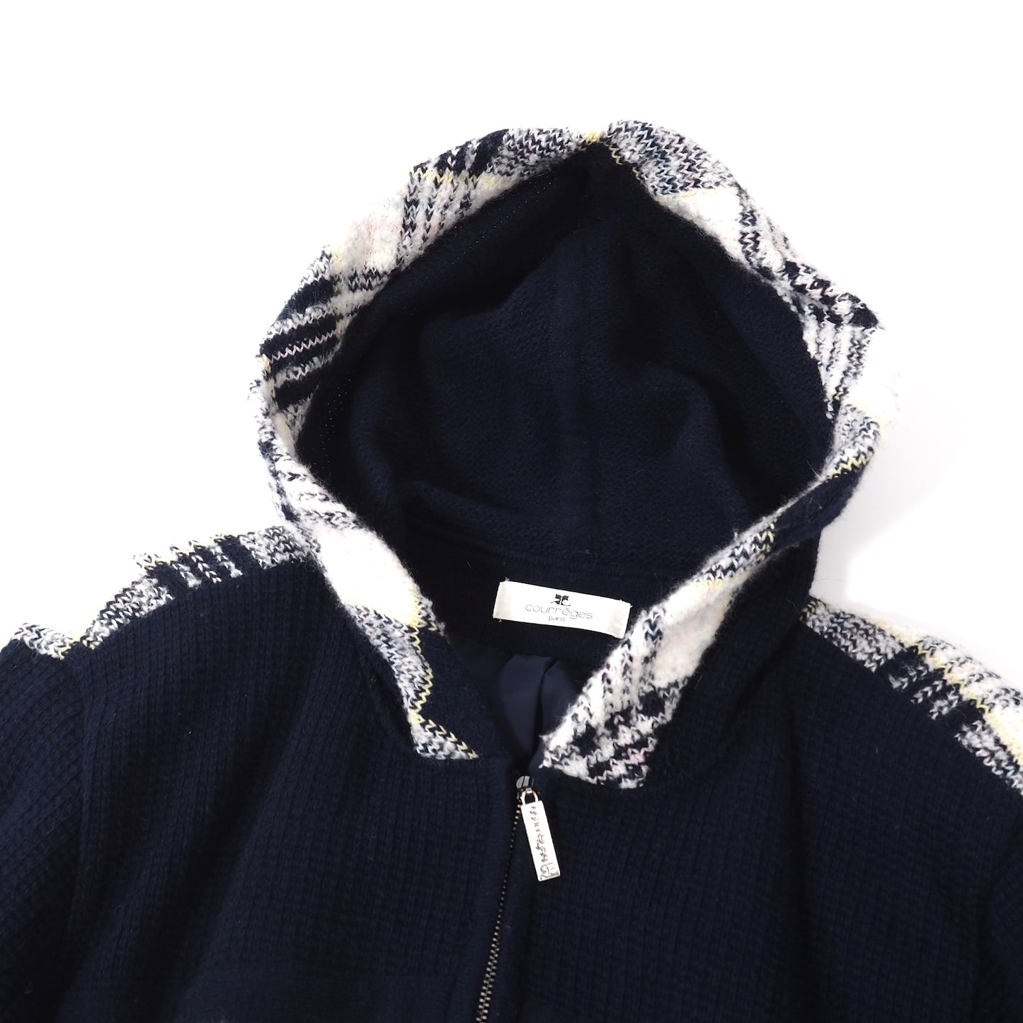 良品 クレージュ courreges ヴィンテージ フード付き ロング丈 パーカー ワンピース 9 ネイビー/ホワイト レディース 正規品 4-ZA066