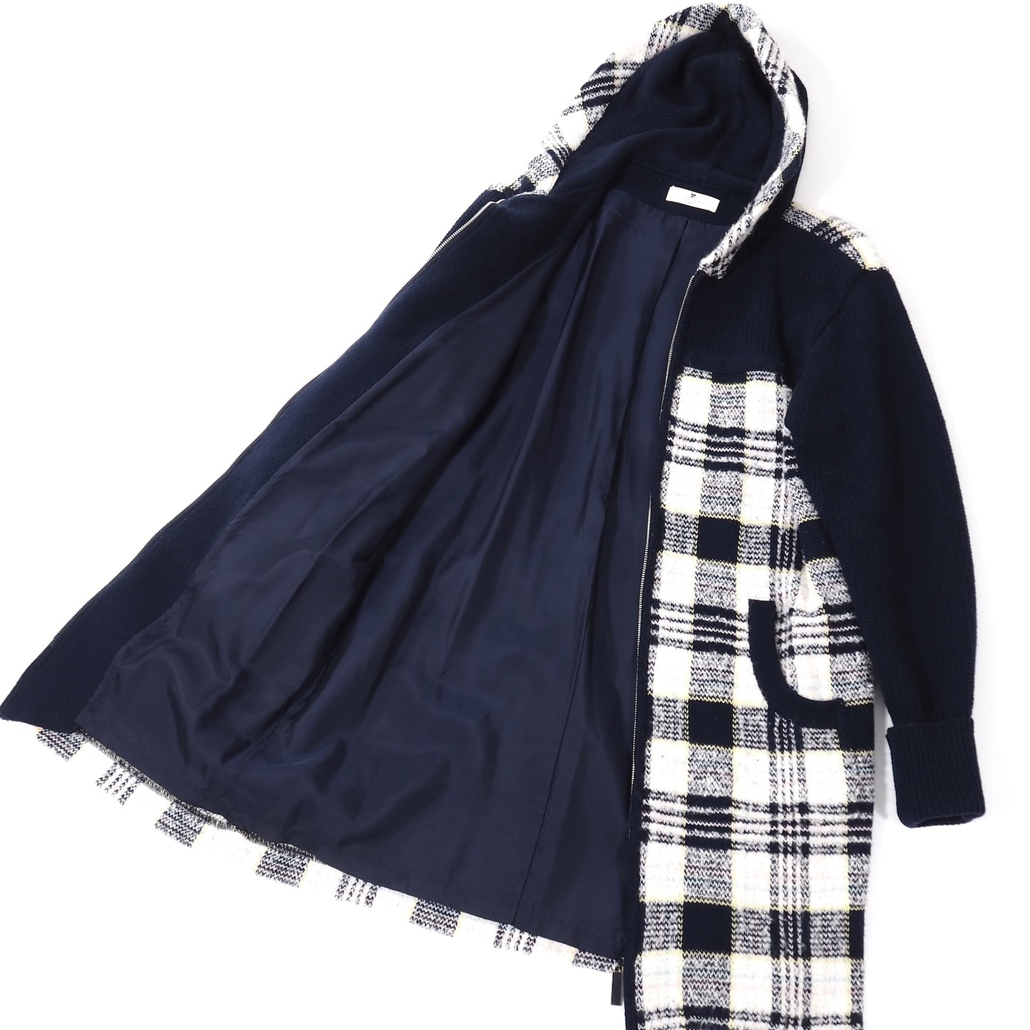 良品 クレージュ courreges ヴィンテージ フード付き ロング丈 パーカー ワンピース 9 ネイビー/ホワイト レディース 正規品 4-ZA066