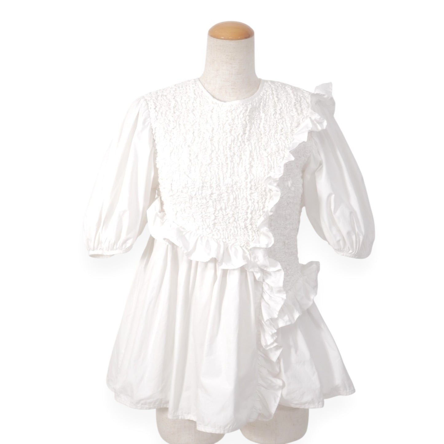 良品 セシリー バンセン CECILIE BAHNSEN パフスリーブ フリル 半袖 ブラウス ホワイト レディース 正規品 4-ZI054