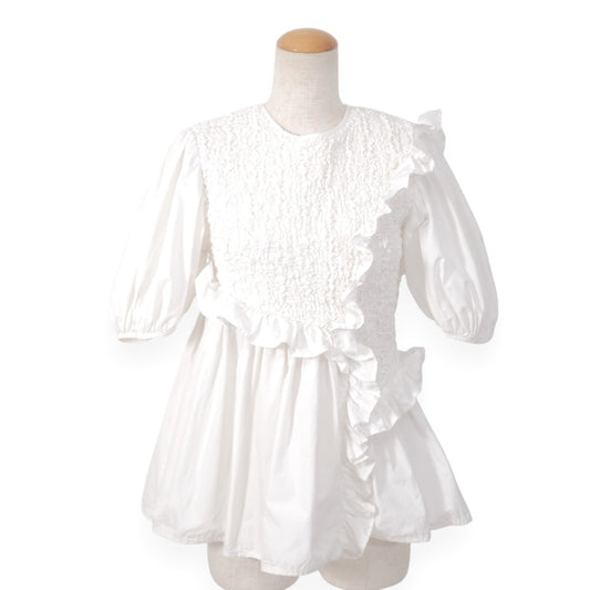良品 セシリー バンセン CECILIE BAHNSEN パフスリーブ フリル 半袖 ブラウス ホワイト レディース 正規品 4-ZI054
