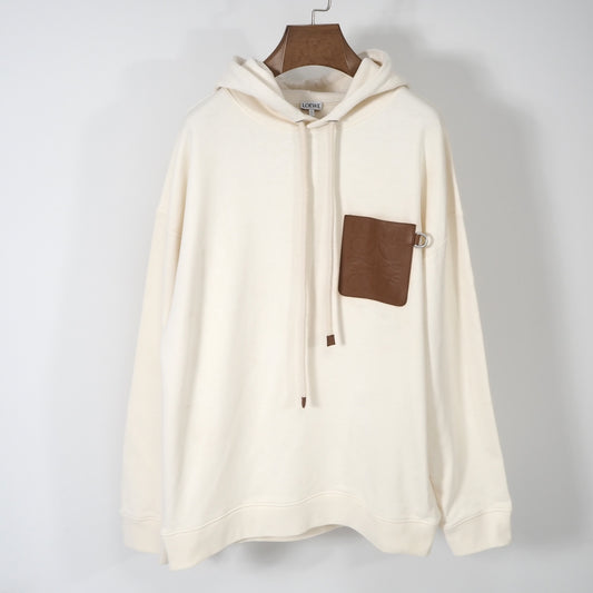 ロエベ LOEWE アナグラム レザーパッチ フーディ パーカー S アイボリー メンズ 正規品 5-DD026