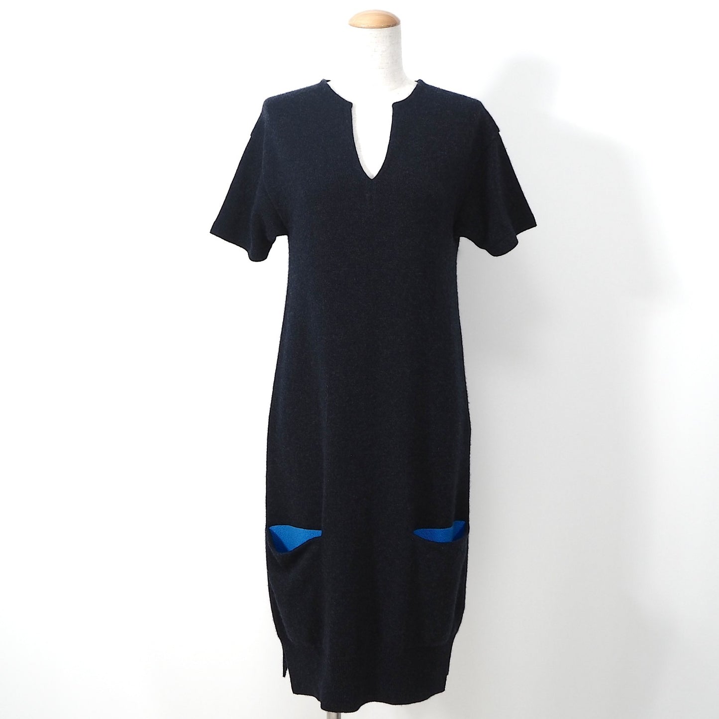 美品 エルメス HERMES ピュアカシミヤ ワンピース 38 ダークネイビー レディース 正規品 5-DE048