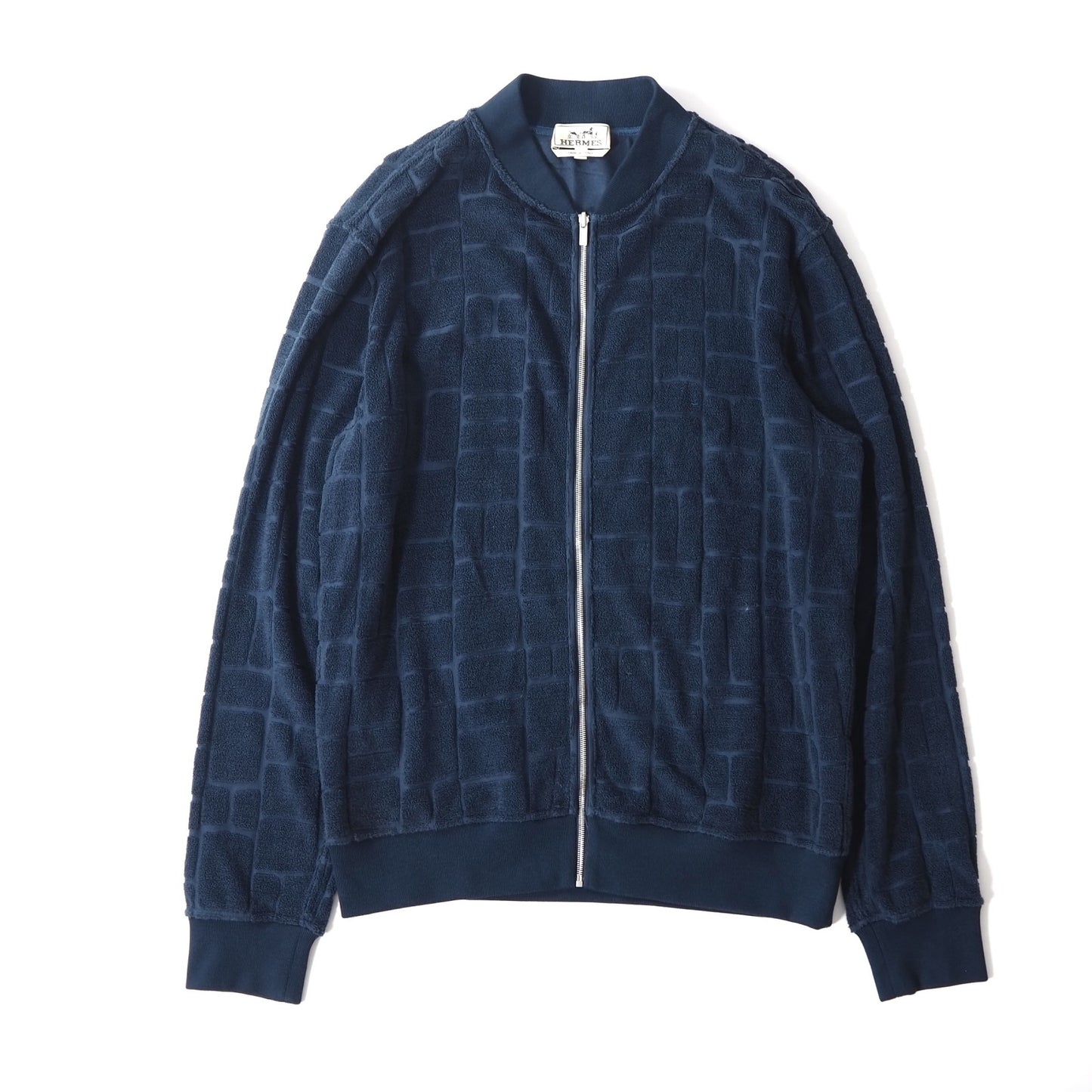 美品 エルメス HERMES イタリア製 19年製 パイル地 ジップアップ ジャケット 春夏 M ネイビー メンズ 正規品 5-DE052
