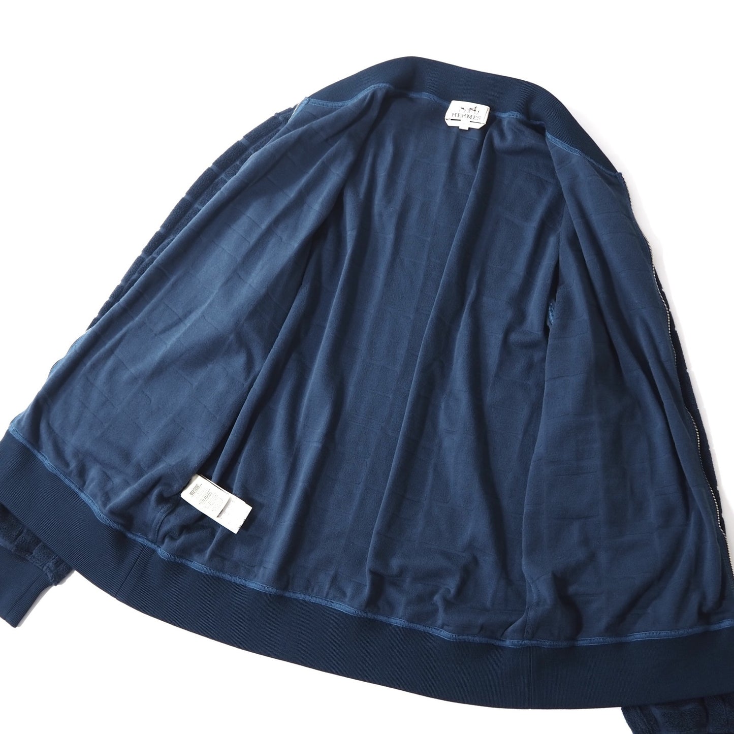 美品 エルメス HERMES イタリア製 19年製 パイル地 ジップアップ ジャケット 春夏 M ネイビー メンズ 正規品 5-DE052