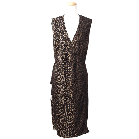 美品 ドルチェ&ガッバーナ DOLCE&GABBANA ノースリーブ ロングワンピース 46 XL レオパード ブラウン レディース 正規品 5-DF075