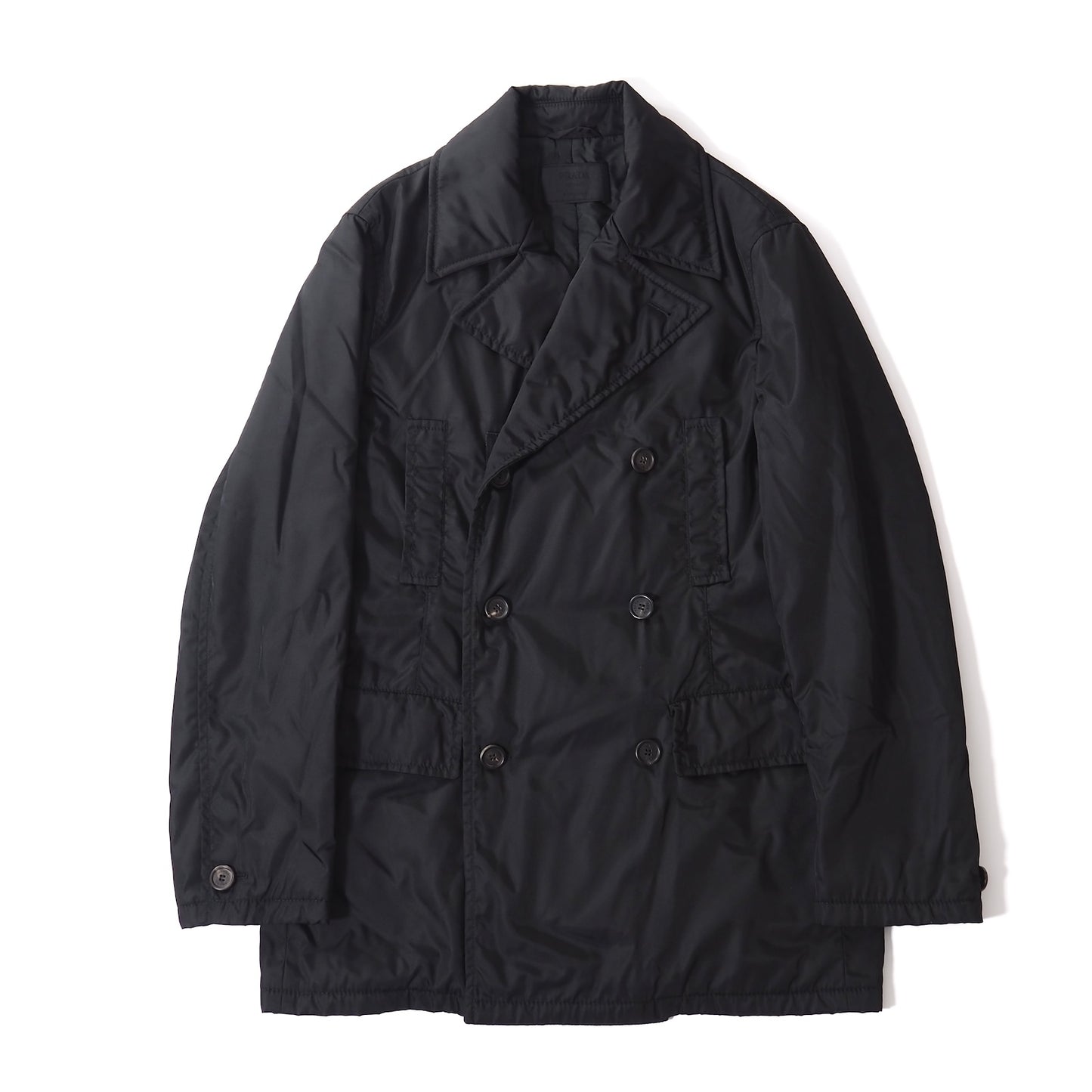 良品 プラダ PRADA ダブル コート 中綿 S ブラック メンズ 正規品 5-DG076