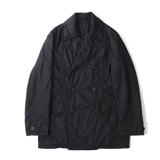 良品 プラダ PRADA ダブル コート 中綿 S ブラック メンズ 正規品 5-DG076