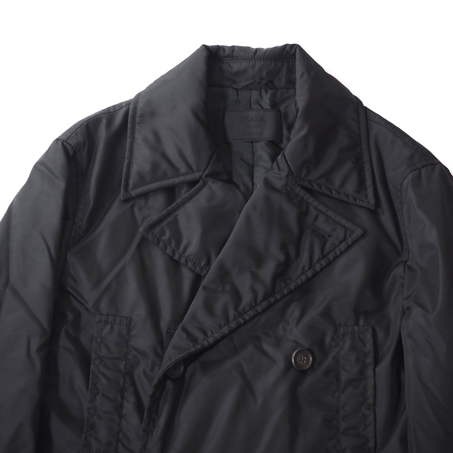 良品 プラダ PRADA ダブル コート 中綿 S ブラック メンズ 正規品 5-DG076