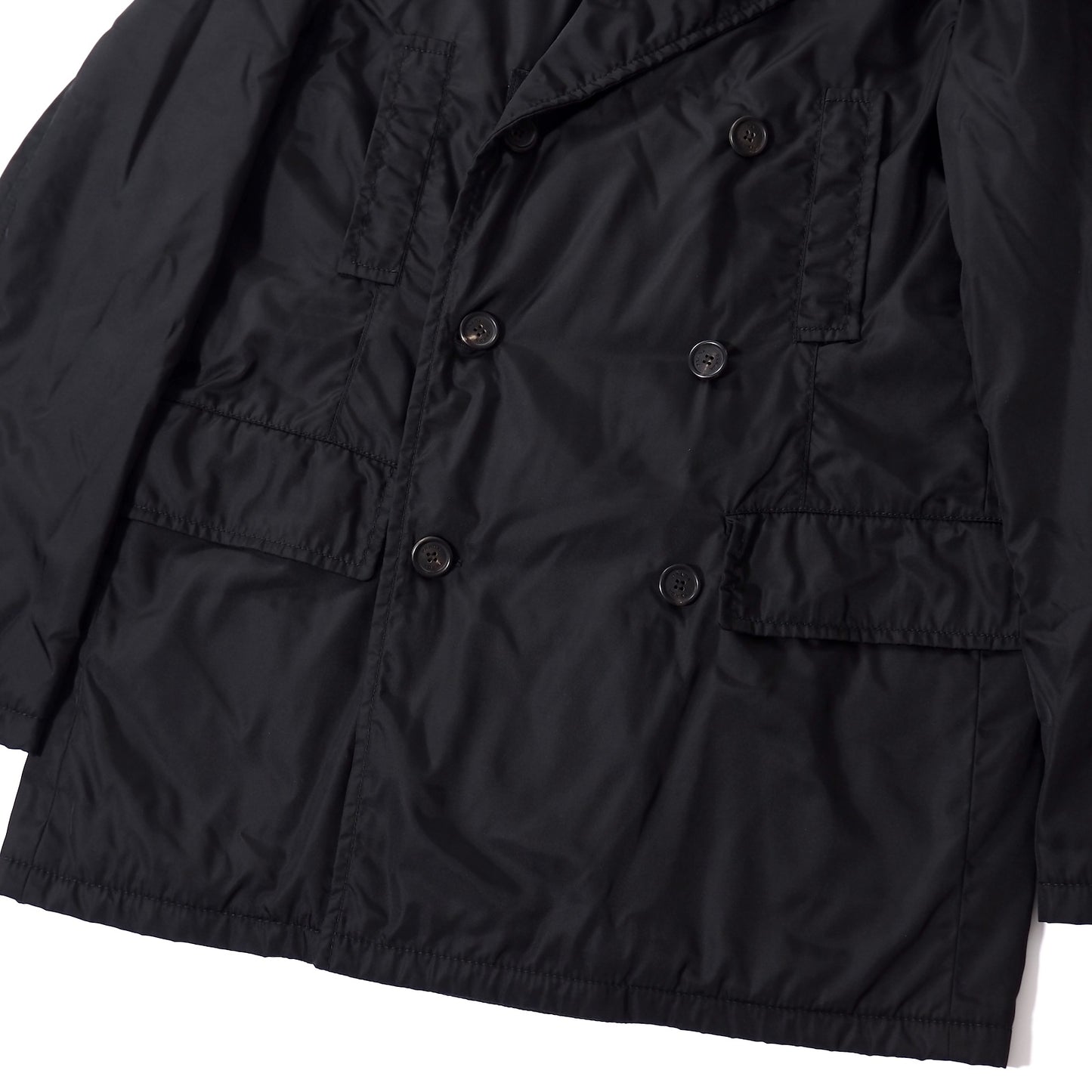 良品 プラダ PRADA ダブル コート 中綿 S ブラック メンズ 正規品 5-DG076