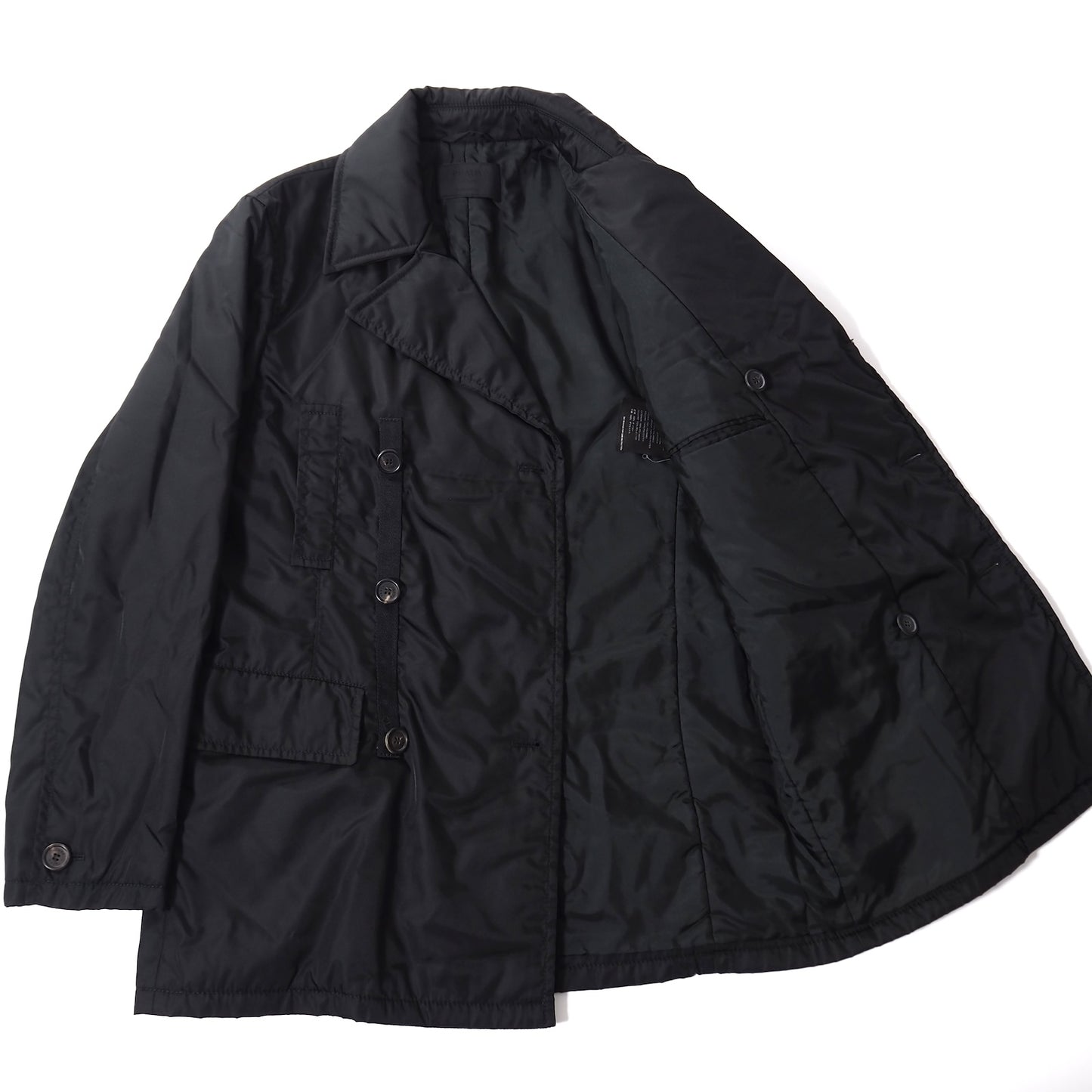 良品 プラダ PRADA ダブル コート 中綿 S ブラック メンズ 正規品 5-DG076