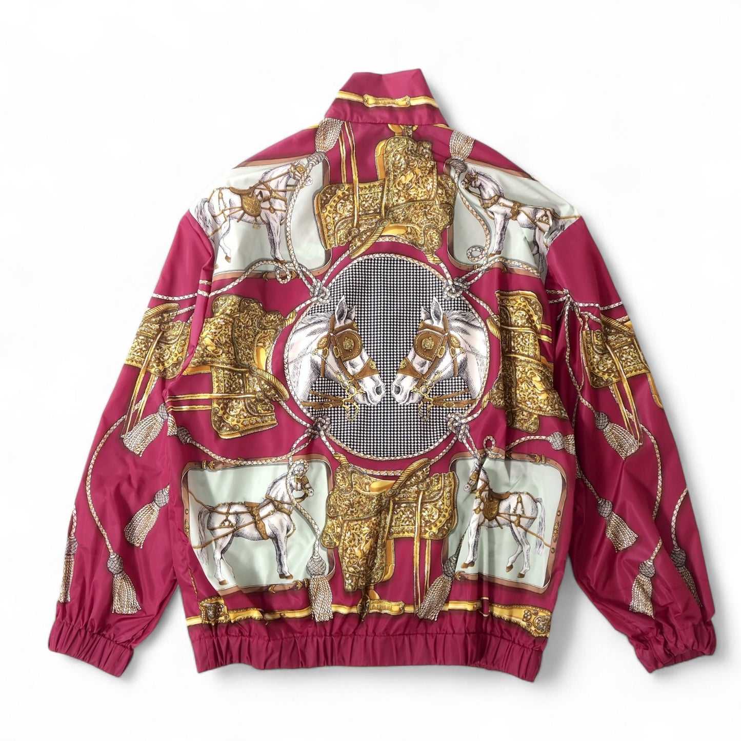 美品 グッチ GUCCI ケリングジャパン ホース タッセル柄 ジップアップ ジャケット ブルゾン S ワインレッド メンズ 正規品 5-DG089