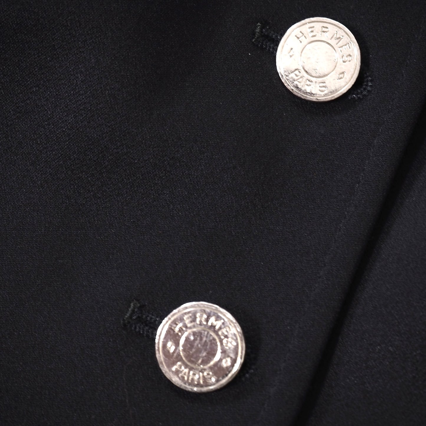 良品 エルメス HERMES ウール ヴィンテージ セリエボタン ベルベット切替 乗馬 ジャケット 44 ブラック レディース 正規品 5-DI103