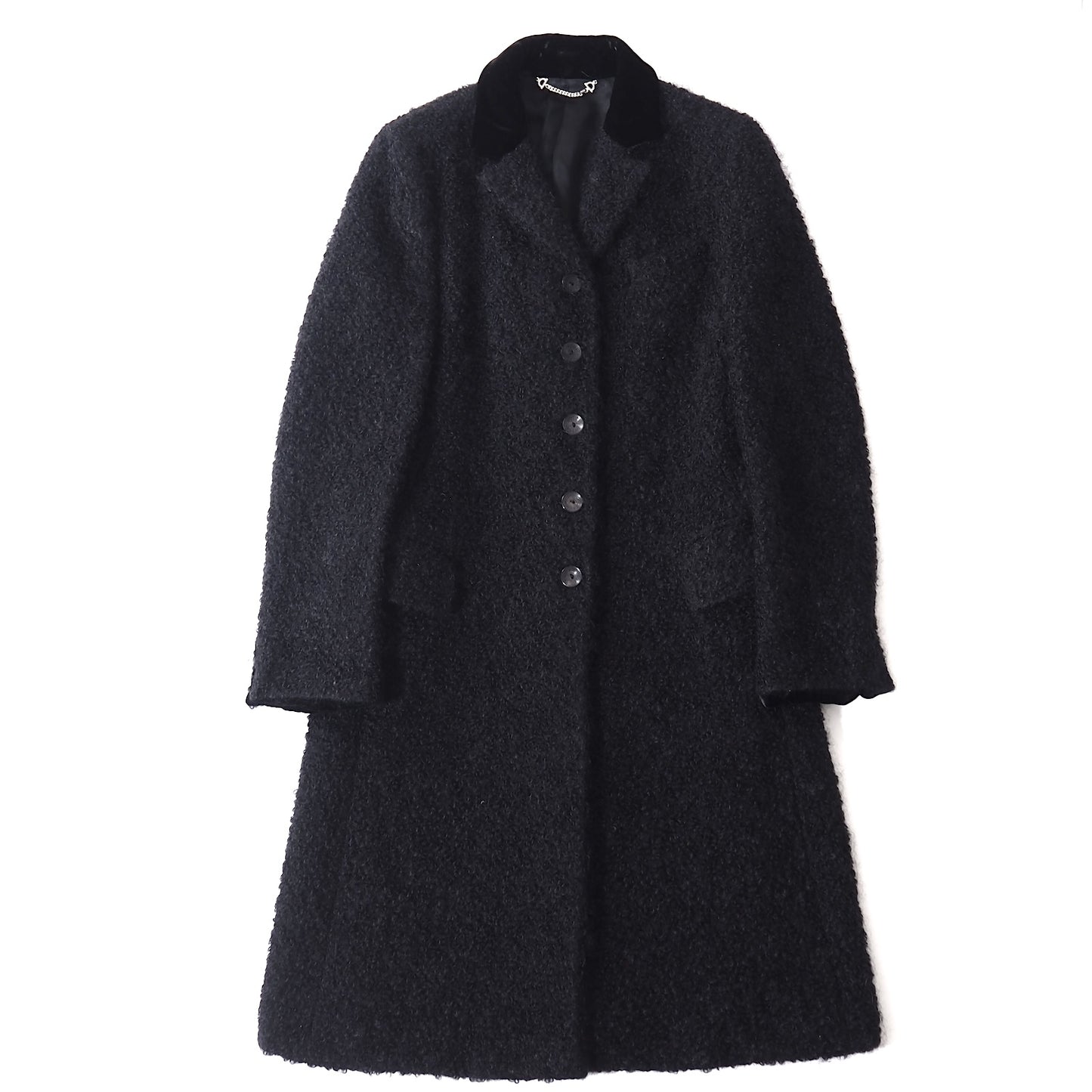 美品 グッチ GUCCI ヴィンテージ トムフォード期 モヘア ウール ロングコート 40 ブラック レディース 正規品 5-DI104