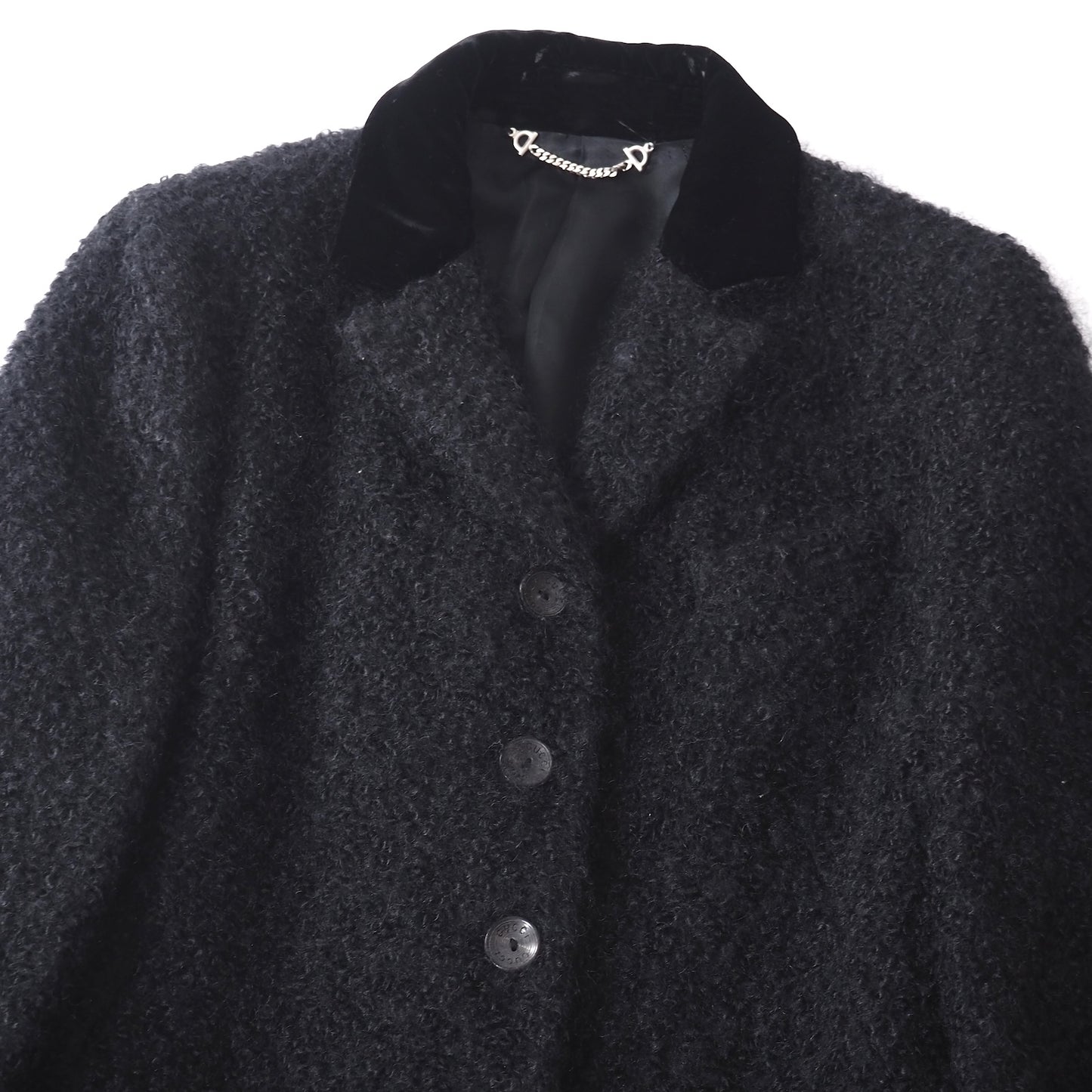 美品 グッチ GUCCI ヴィンテージ トムフォード期 モヘア ウール ロングコート 40 ブラック レディース 正規品 5-DI104