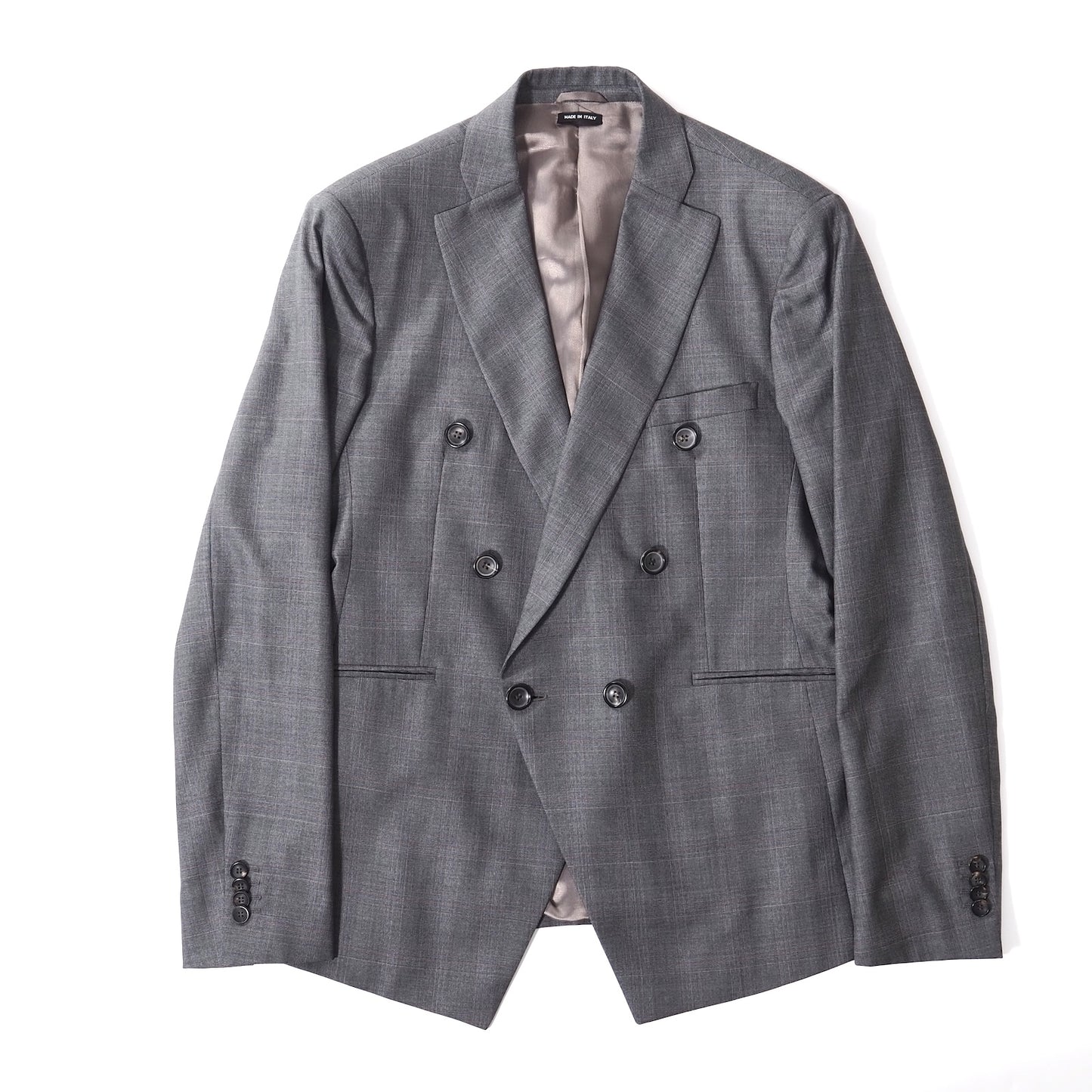 美品 ジョルジオアルマーニ GIORGIO ARMANI ウール シルク ダブル スーツ 50 グレー チェック メンズ 正規品 5-DI105