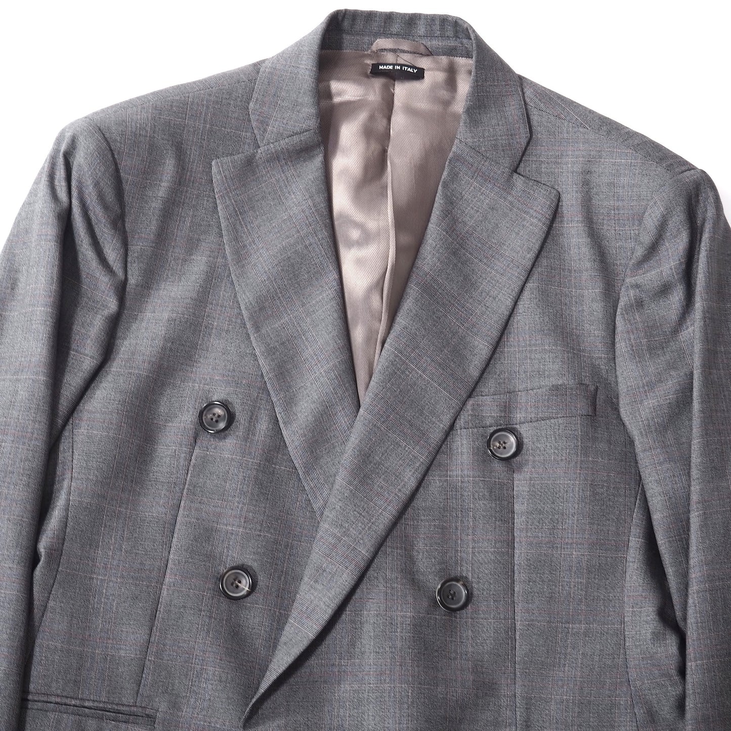 美品 ジョルジオアルマーニ GIORGIO ARMANI ウール シルク ダブル スーツ 50 グレー チェック メンズ 正規品 5-DI105