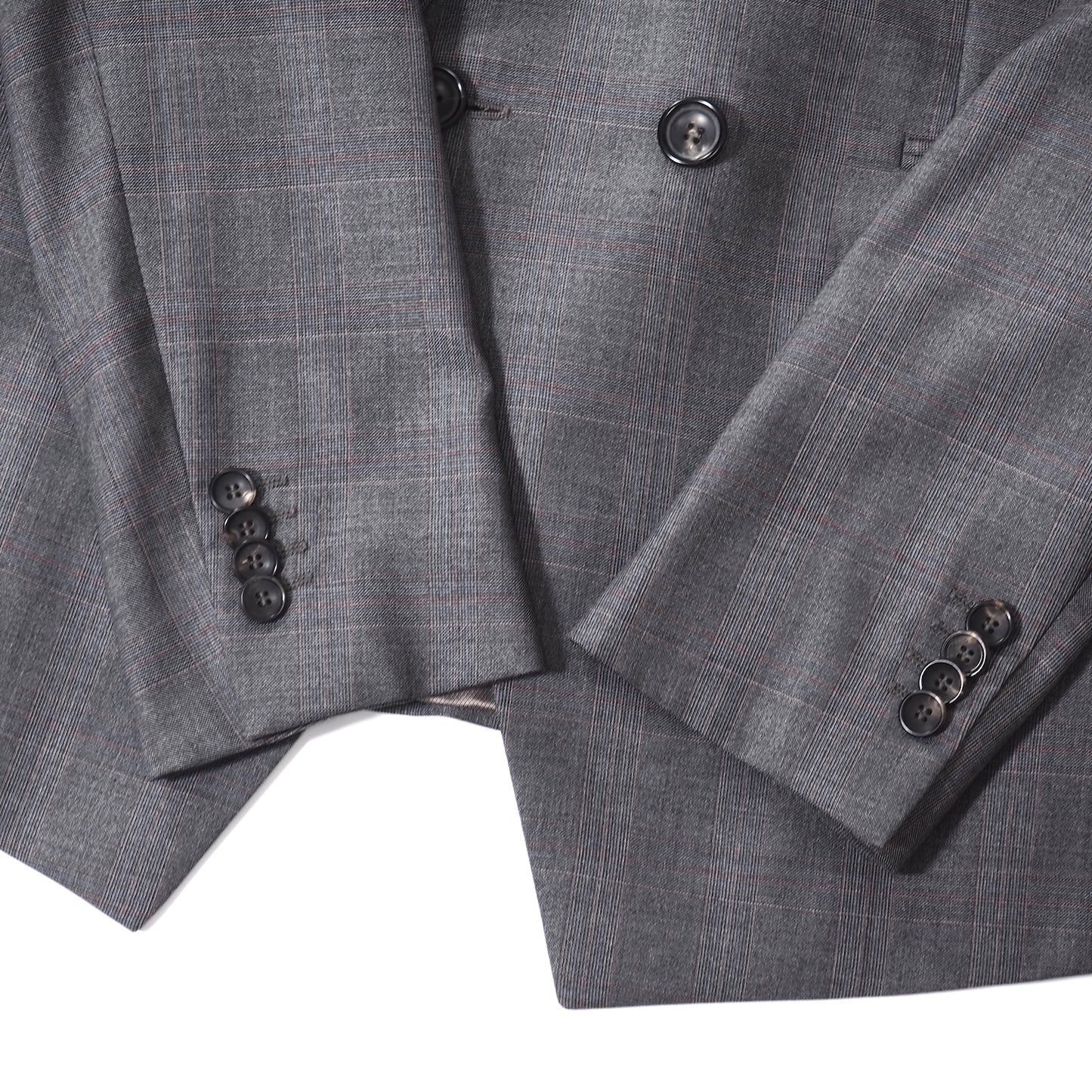 美品 ジョルジオアルマーニ GIORGIO ARMANI ウール シルク ダブル スーツ 50 グレー チェック メンズ 正規品 5-DI105