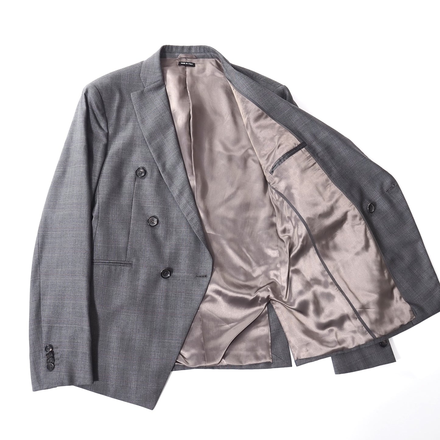 美品 ジョルジオアルマーニ GIORGIO ARMANI ウール シルク ダブル スーツ 50 グレー チェック メンズ 正規品 5-DI105