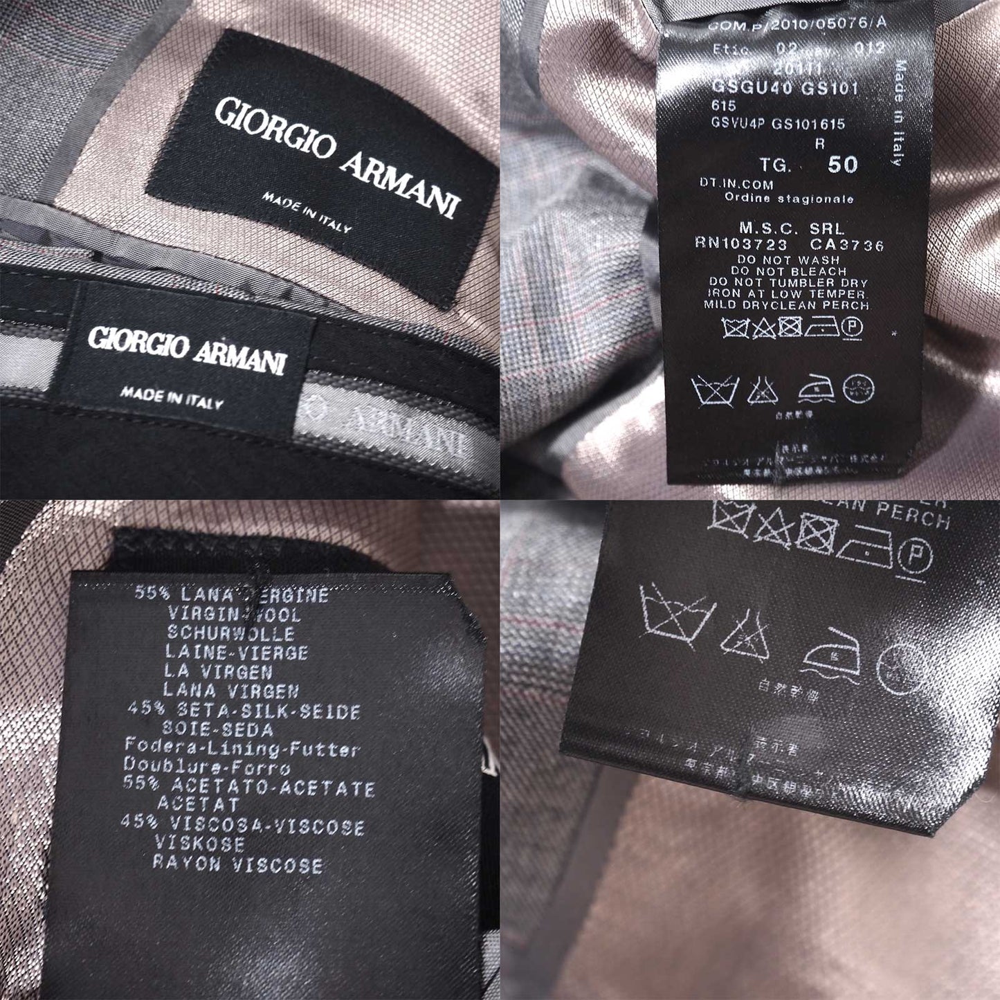 美品 ジョルジオアルマーニ GIORGIO ARMANI ウール シルク ダブル スーツ 50 グレー チェック メンズ 正規品 5-DI105
