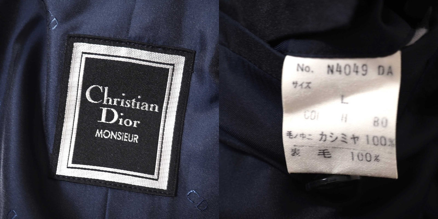 クリスチャンディオール Christian Dior MONSIEUR ヴィンテージ カシミヤ ステンカラー コート L ネイビー メンズ 正規品 5-DJ115