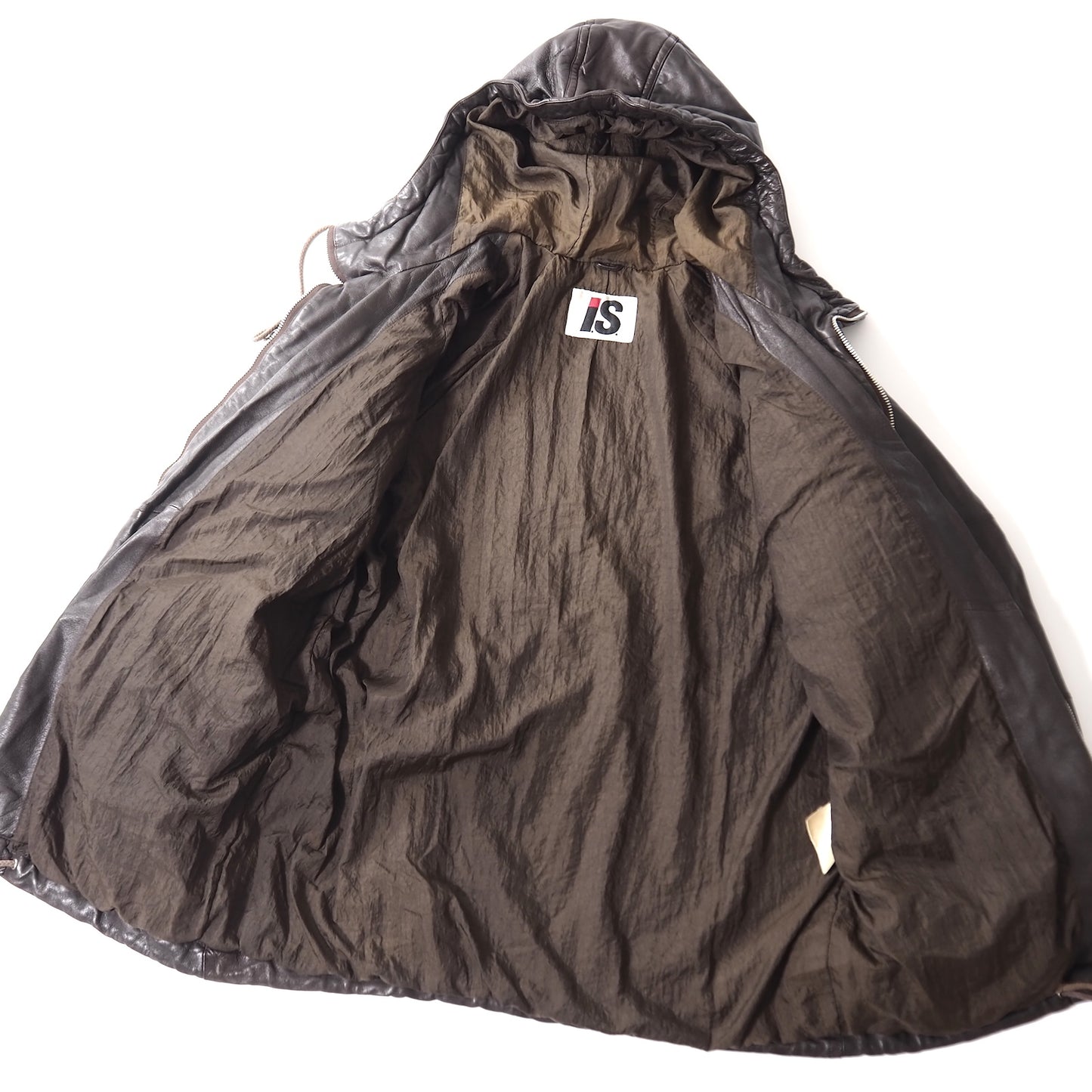 アイエス イッセイミヤケ スポーツ I.S ISSEY MIYAKE SPORT ヴィンテージ ラムレザー フーデッド ジャケット M ダークブラウン メンズ 正規品 5-DJ119