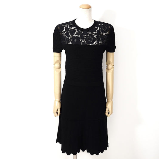 美品 ヴァレンティノ VALENTINO レース切替 ニット ワンピース M ブラック レディース 正規品 5-DJ122