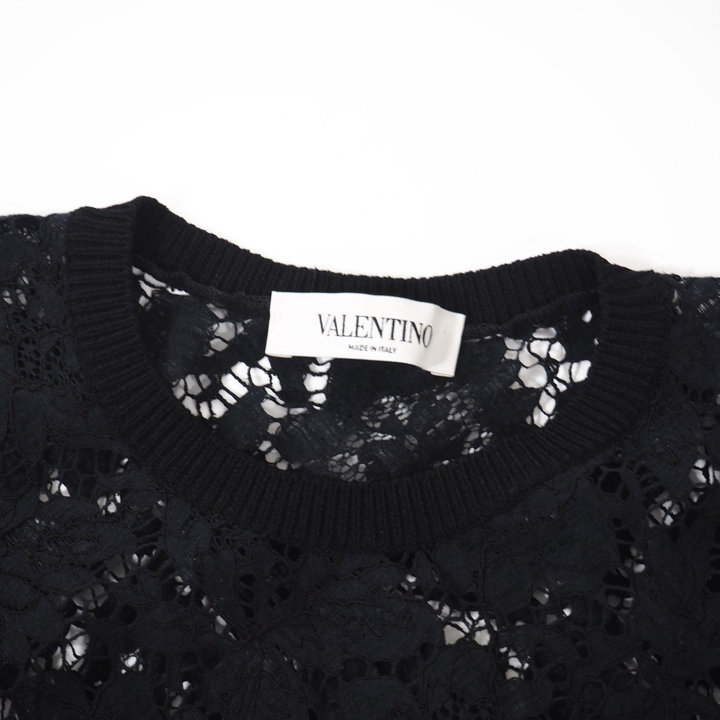 美品 ヴァレンティノ VALENTINO レース切替 ニット ワンピース M ブラック レディース 正規品 5-DJ122