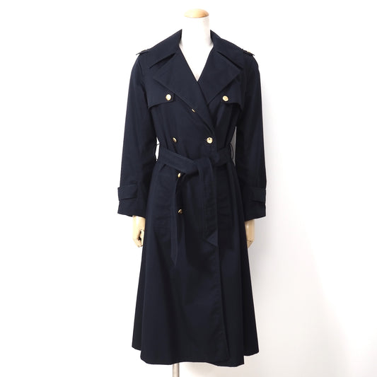 美品 セリーヌ CELINE ヴィンテージ 金ボタン トレンチコート 38 ネイビー レディース 正規品 5-DJ125