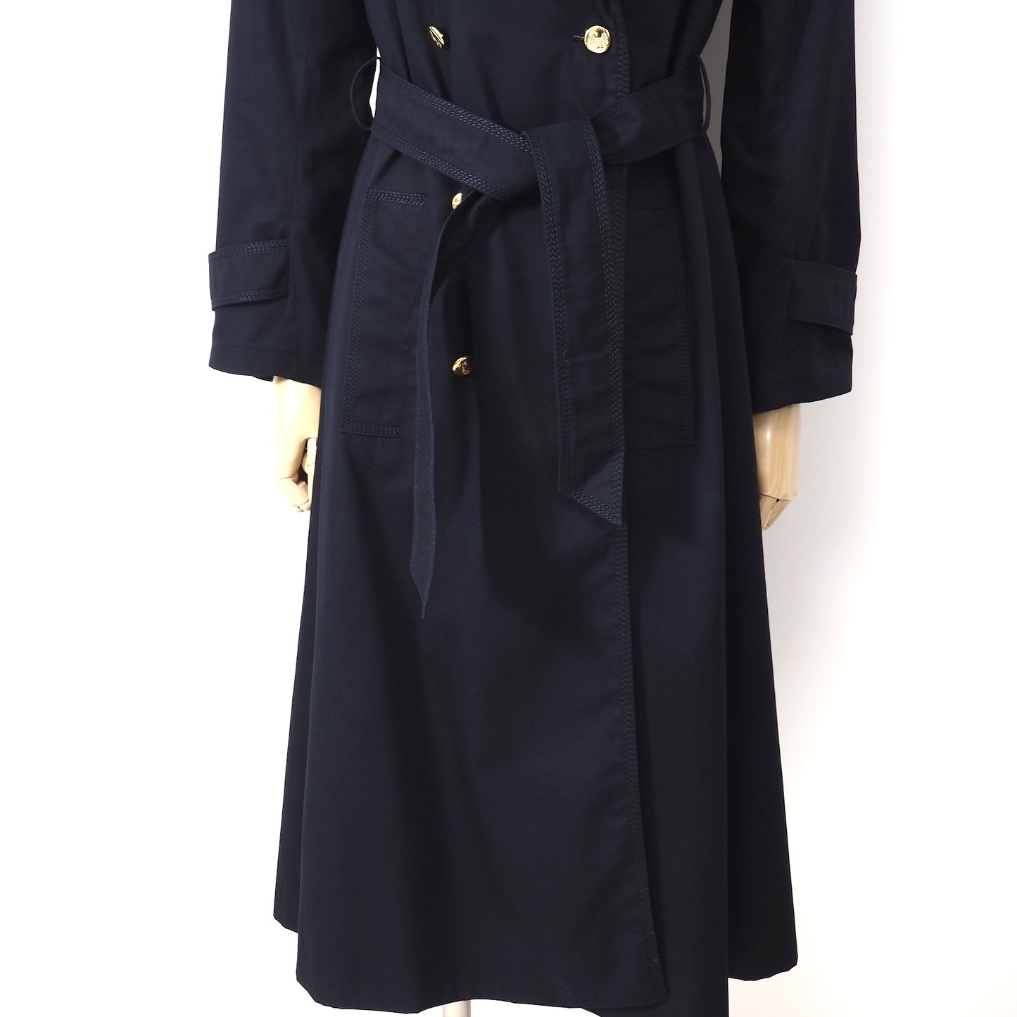 美品 セリーヌ CELINE ヴィンテージ 金ボタン トレンチコート 38 ネイビー レディース 正規品 5-DJ125