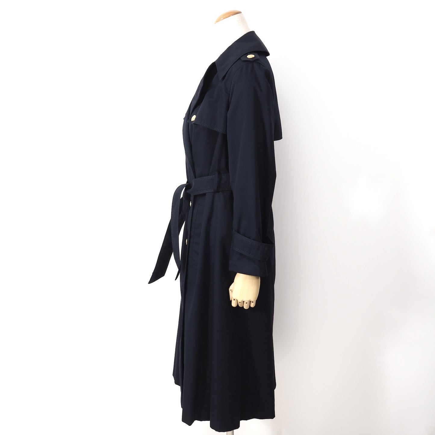 美品 セリーヌ CELINE ヴィンテージ 金ボタン トレンチコート 38 ネイビー レディース 正規品 5-DJ125